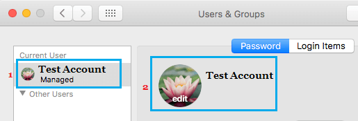 Параметр редактирования изображения профиля пользователя на Mac 
