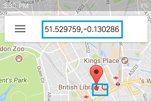 GPS-координаты места на телефоне Android с Google Maps