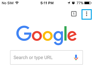 Значок меню с тремя точками в браузере Google Chrome на iPhone