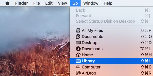 Опция меню библиотеки на Mac