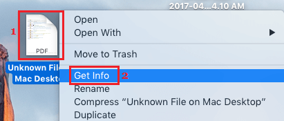 Опция получения информации о файле в контекстном меню на Mac