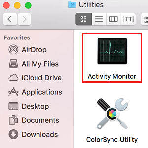 Монитор активности в папке утилит на Mac