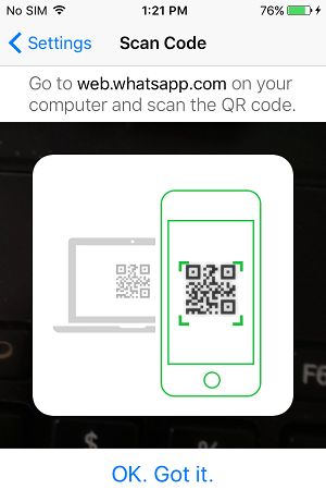 Вариант сканирования QR-кода WhatsApp на iPhone