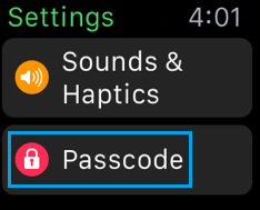 Вкладка пароля в настройках Apple Watch