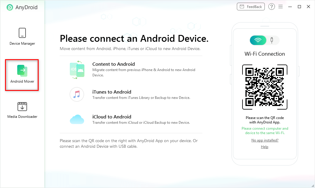Выберите Android Mover на AnyDroid