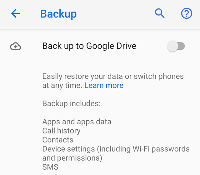 Включить Google Backup на Android