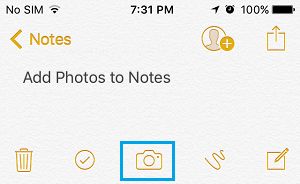 Значок камеры в приложении Notes
