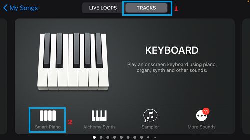 Выберите инструмент в приложении GarageBand