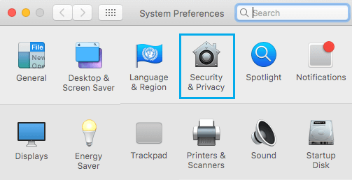 Вкладка «Безопасность и конфиденциальность» в системных настройках на Mac
