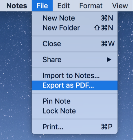 Экспорт заметок в формате PDF на Mac