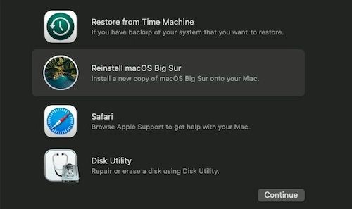 Параметры восстановления macOS на M1 Mac