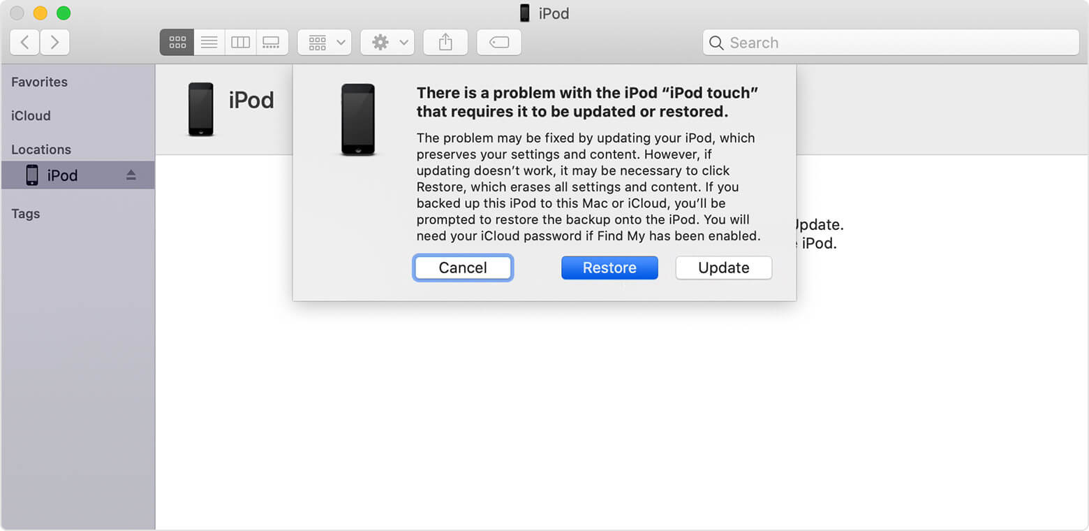 Восстановить iPod через iTunes