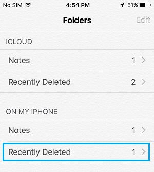 Недавно удаленная папка в приложении iPhone Notes