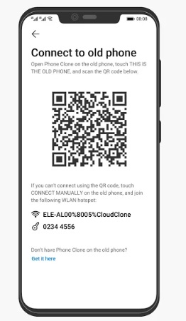 Отсканируйте QR-код на Huawei, чтобы подключить iPhone и Huawei