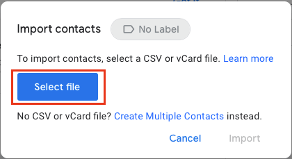 Выберите файл контактов для импорта