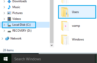 Папка пользователей учетной записи в Windows 10