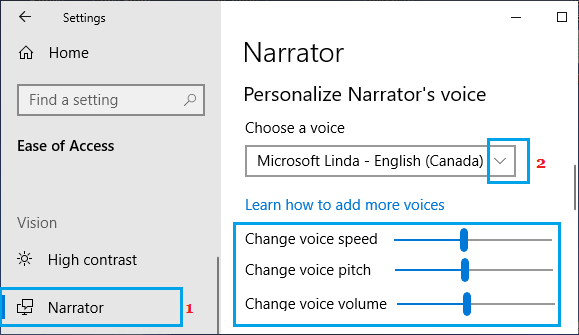 Изменить голос экранного диктора в Windows 10