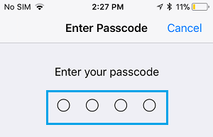 Введите пароль блокировки экрана на iPhone