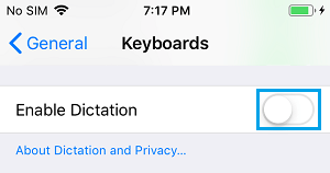 Отключить диктовку на клавиатуре iPhone