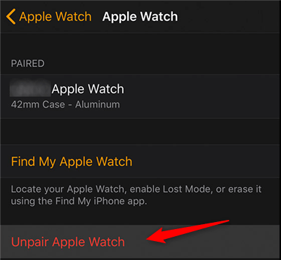 Отключите Apple Watch от iPhone