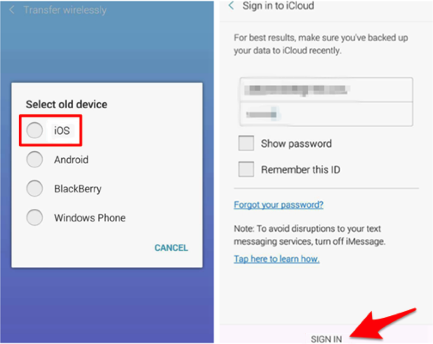 Как перенести данные из iCloud в Samsung с помощью Smart Switch - шаг 2