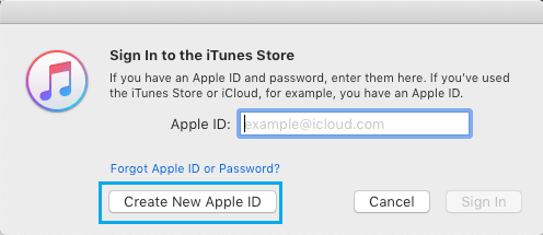 Создать новую опцию Apple ID в iTunes