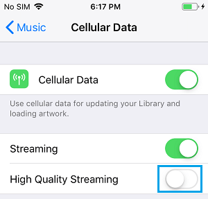 Отключить потоковую передачу музыки в высоком качестве на iPhone