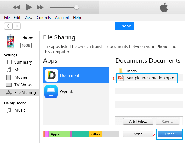 Перенос файла PowerPoint с ПК на iPhone или iPad
