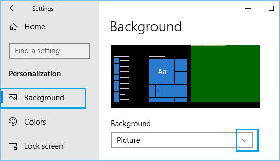 Измените тип фона на изображение в Windows 10