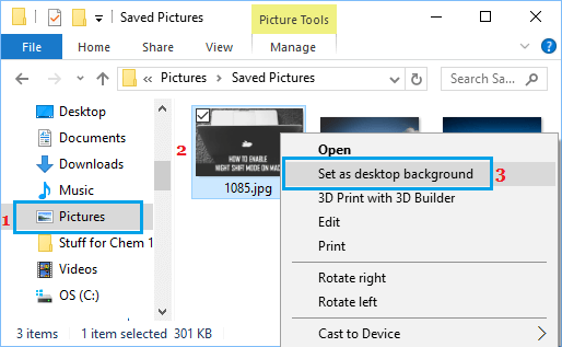 Установить фон рабочего стола с помощью контекстного меню в Windows 10