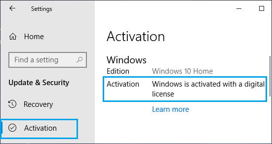 Проверить статус активации Windows 10