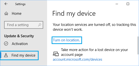 Включите отслеживание местоположения в Windows 10