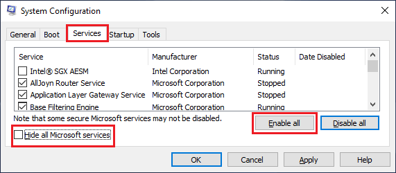 Включение всех служб на ПК с Windows с помощью конфигурации системы