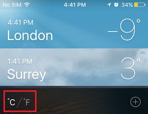 Измените отчет о температуре в метрический формат в приложении iPhone Weather