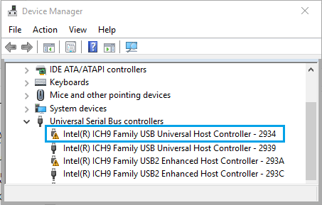 Неисправные контроллеры USB на экране диспетчера устройств