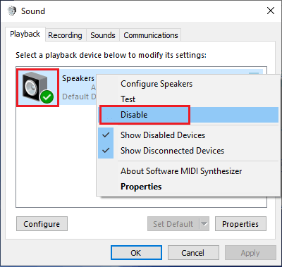 Отключить внутренние динамики на ПК с Windows