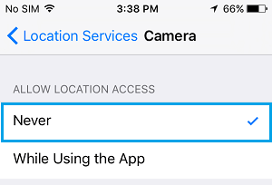 Отключить службы определения местоположения для приложения камеры на iPhone