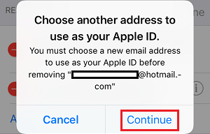 Выберите другой адрес в качестве всплывающего окна Apple ID на телефоне