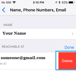 Удалить текущий адрес электронной почты Apple ID на iPhone