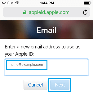 Введите новый адрес электронной почты Apple ID