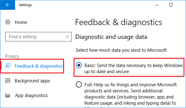 Настройки обратной связи и диагностики в Windows 10 