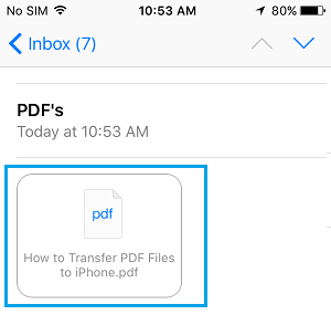 PDF-файл, прикрепленный к электронной почте на iPhone