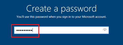 Экран создания пароля учетной записи пользователя во время установки Windows 10