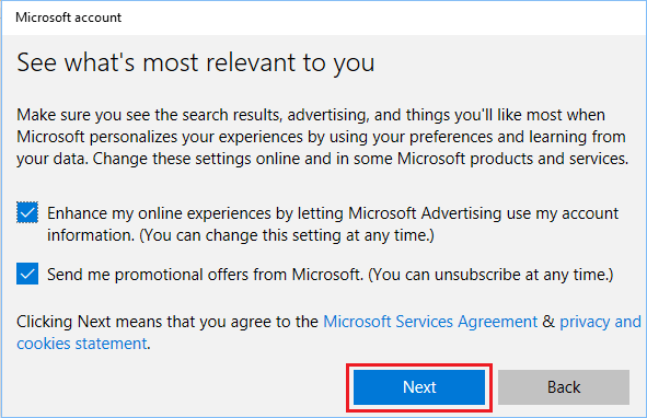 Разрешить Microsoft использовать данные вашей учетной записи