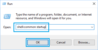 Оболочка Open Run: общее расположение папки автозагрузки в Windows 10