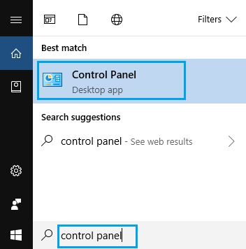 Откройте панель управления с помощью Windows Search