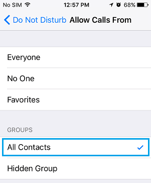 Разрешить звонки от всех контактов на iPhone