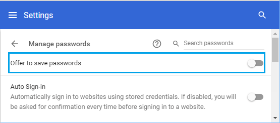 Отключить предложение сохранить пароль в браузере Chrome