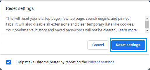 Сбросить браузер Chrome