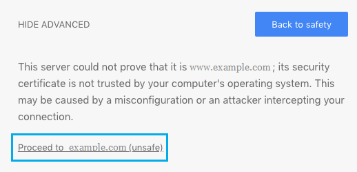 Перейти на небезопасный веб-сайт в браузере Chrome